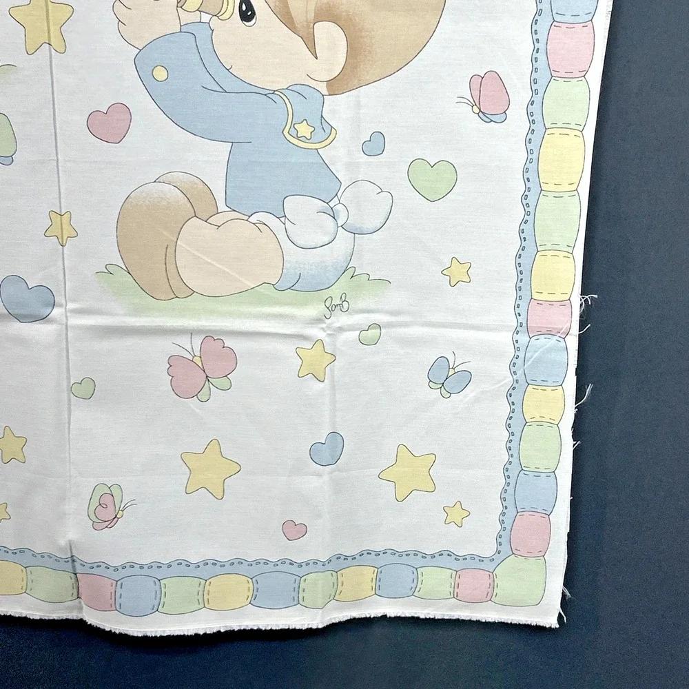 Vtg 1998 Precious Moments Boy Girl Crib Blanket/Sheet Fabric Panel Hearts Stars